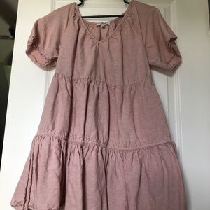 Madewell Linen Cotton Blend Pink Babydoll Dress